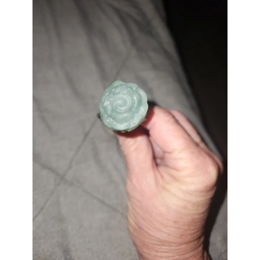 Green Fluorite Rose Hair Stick Silver Tone Metal Flower Bun Pin Accessory 6.25